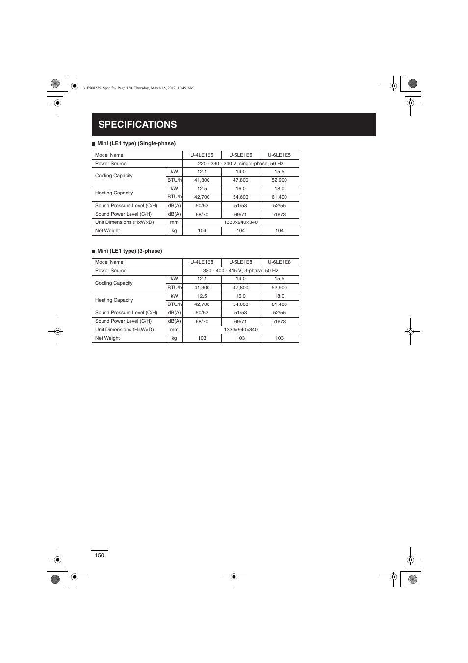 Specifications | Panasonic S60MU1E51 User Manual | Page 16 / 25
