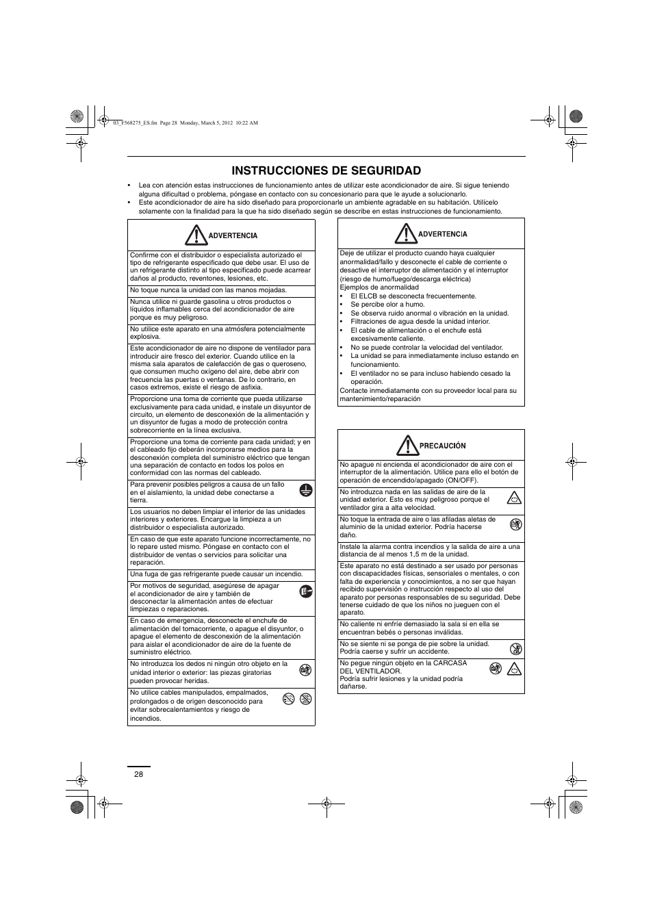 Instrucciones de seguridad | Panasonic S60MU1E51 User Manual | Page 4 / 25