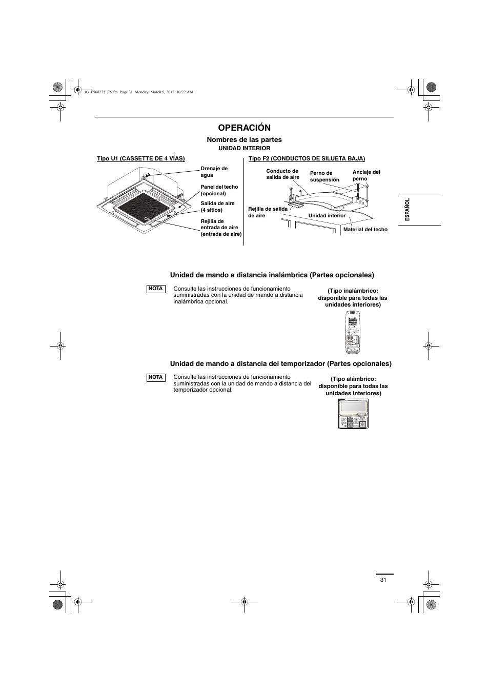 Operación | Panasonic S60MU1E51 User Manual | Page 7 / 25