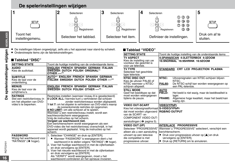 De spelerinstellingen wijzigen 1 | Panasonic DVDS325 User Manual | Page 16 / 76