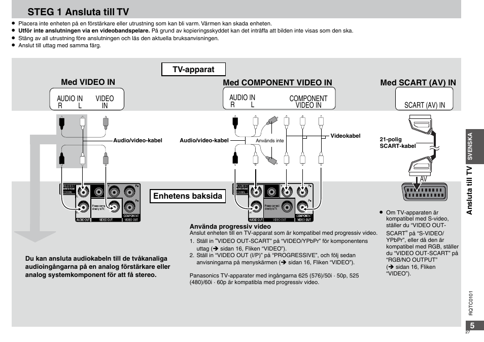 Steg 1 ansluta till tv | Panasonic DVDS325 User Manual | Page 27 / 76
