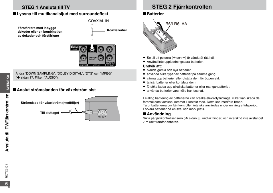 Steg  fjärrkontrollen | Panasonic DVDS325 User Manual | Page 28 / 76