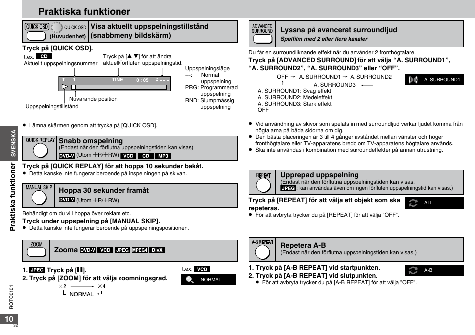 Praktiska funktioner | Panasonic DVDS325 User Manual | Page 32 / 76