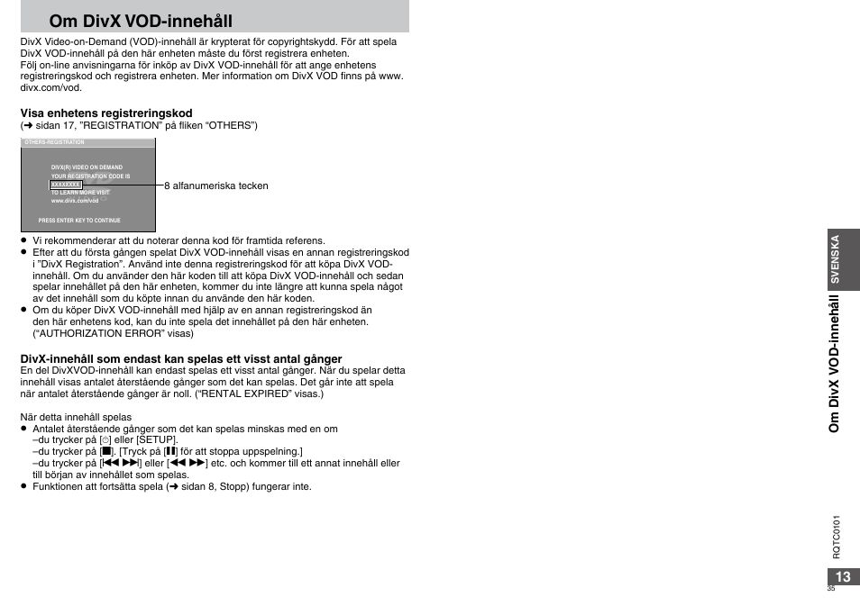 Om divx vod-innehåll | Panasonic DVDS325 User Manual | Page 35 / 76