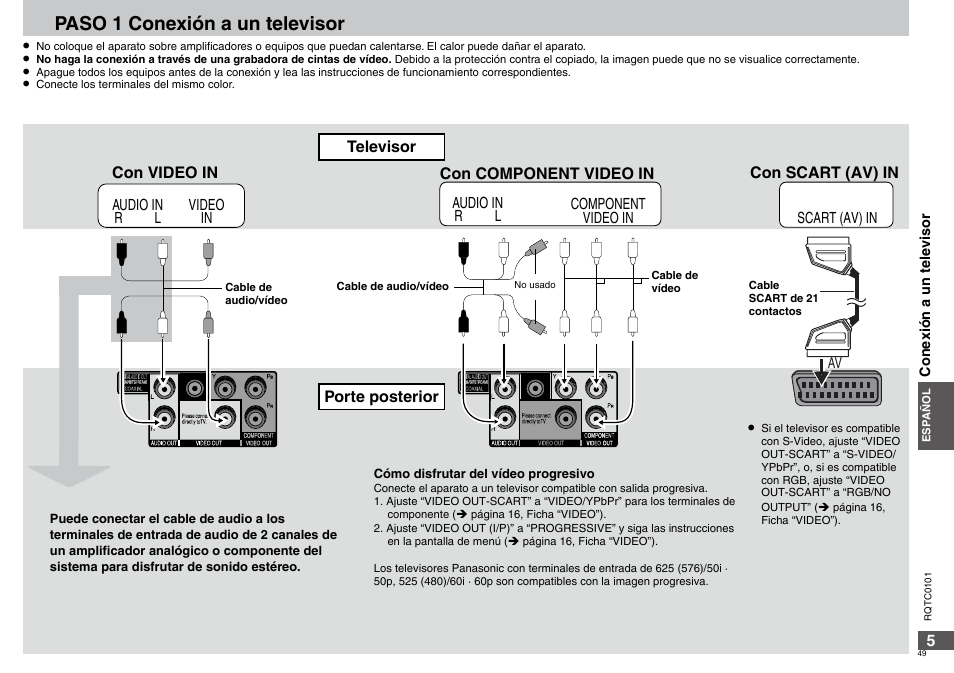 Paso 1 conexión a un televisor | Panasonic DVDS325 User Manual | Page 49 / 76