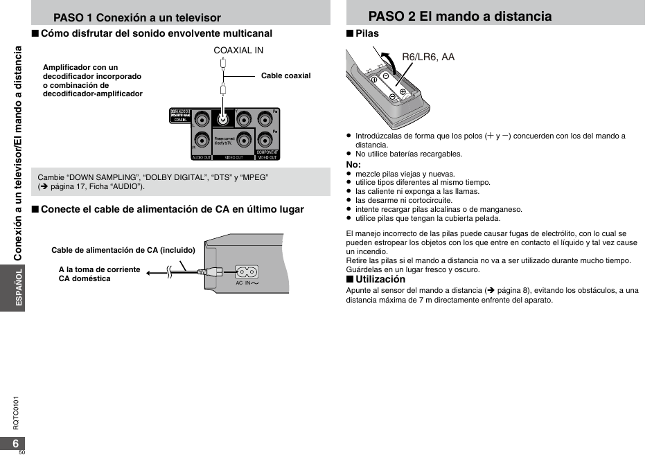 Paso  el mando a distancia, Paso 1 conexión a un televisor | Panasonic DVDS325 User Manual | Page 50 / 76