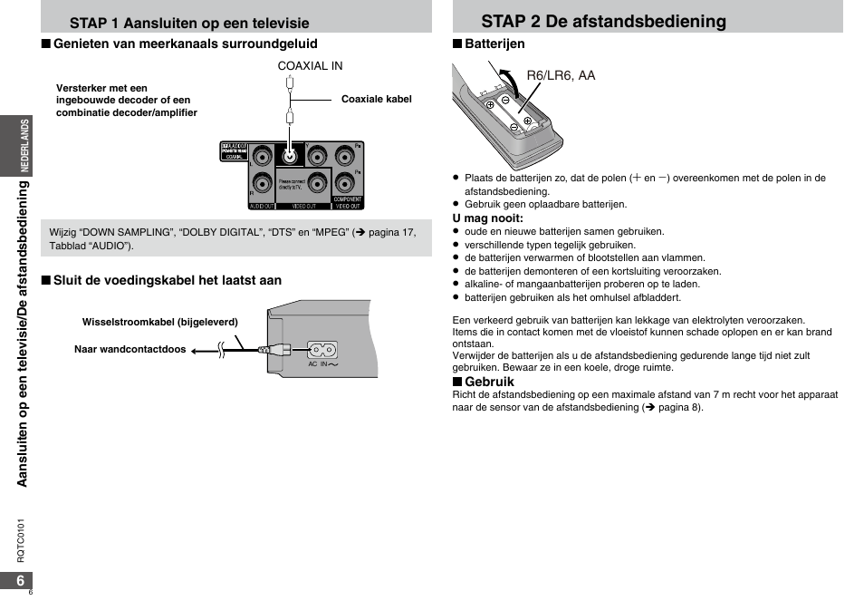 Stap  de afstandsbediening | Panasonic DVDS325 User Manual | Page 6 / 76