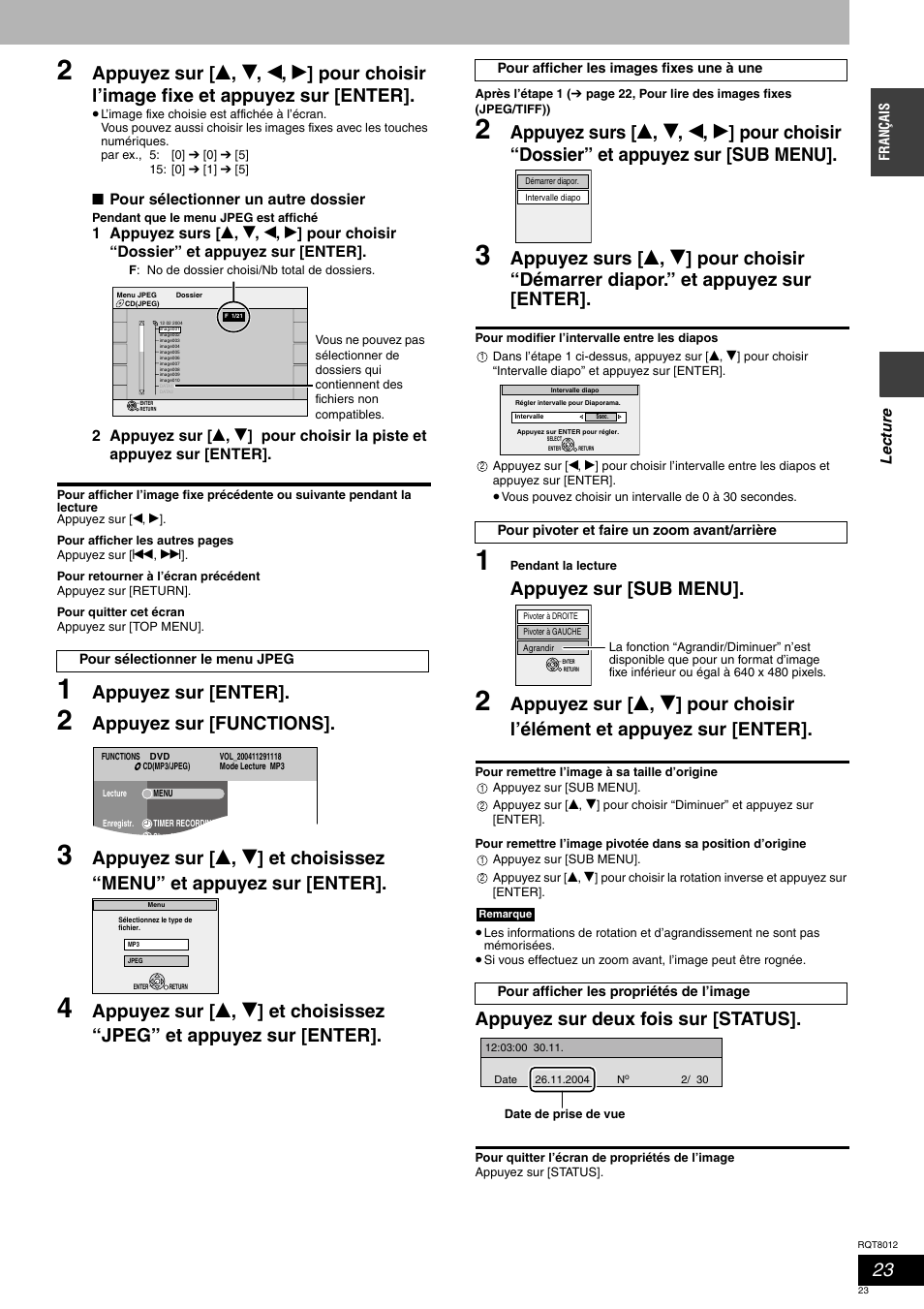 Appuyez sur [enter, Appuyez sur [functions, Appuyez sur [sub menu | Appuyez sur deux fois sur [status | Panasonic DMRES10 User Manual | Page 23 / 156