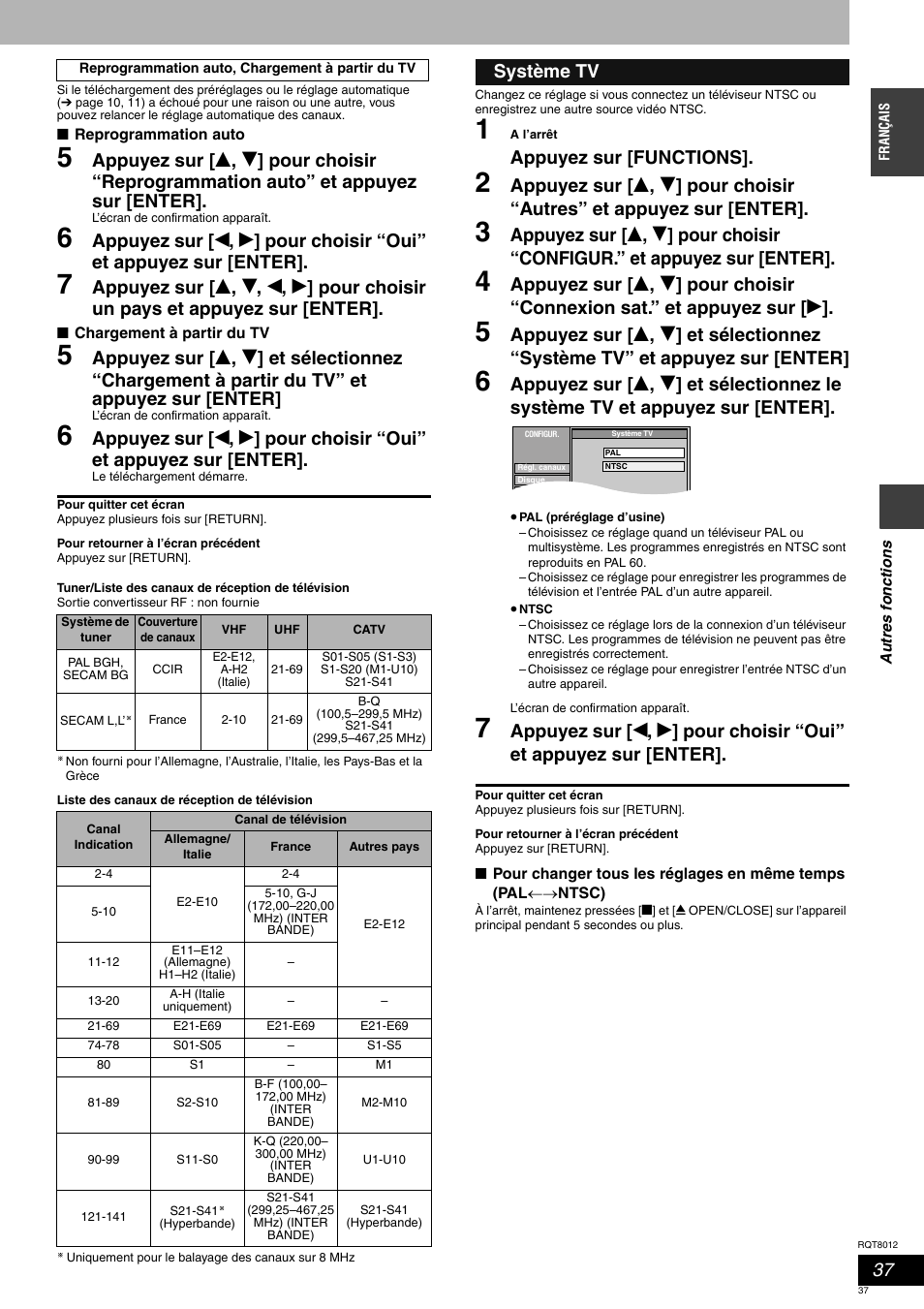 Appuyez sur [functions, Système tv | Panasonic DMRES10 User Manual | Page 37 / 156