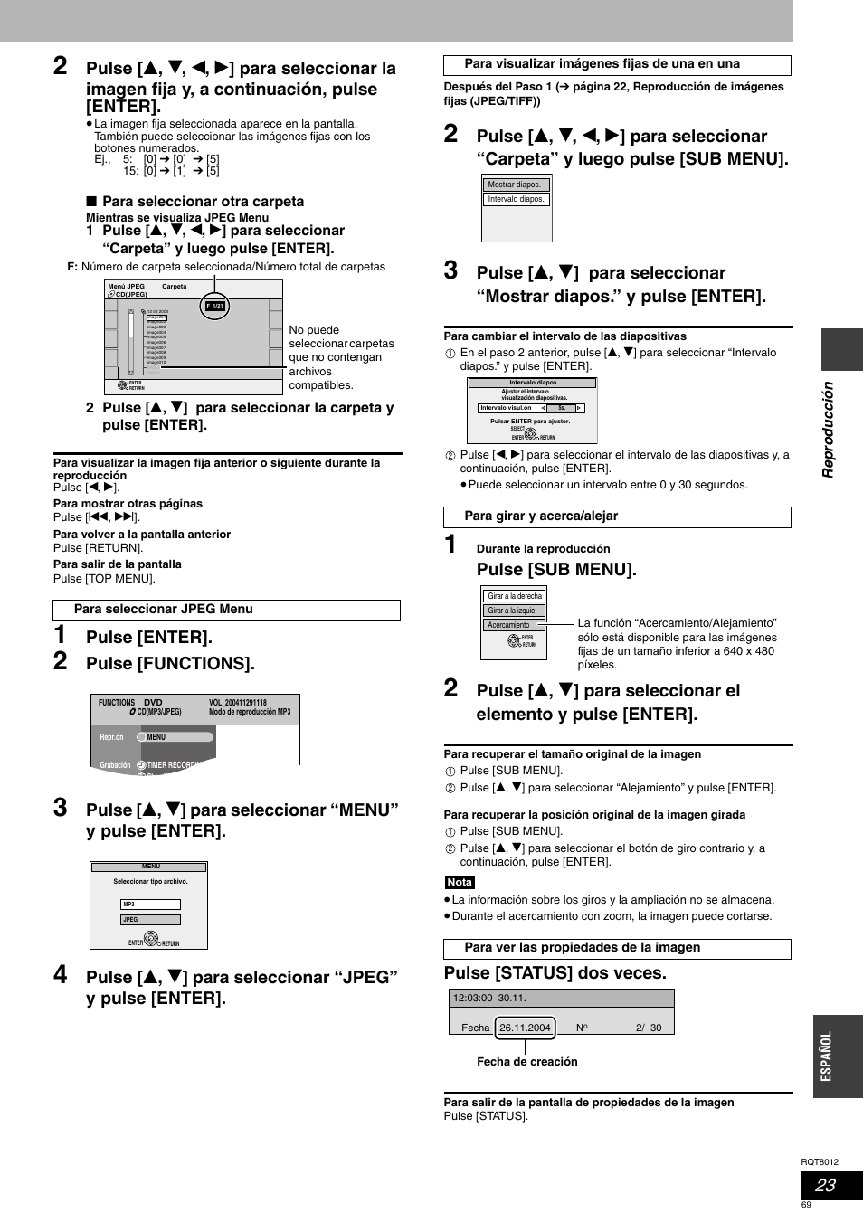 Pulse [enter, Pulse [functions, Pulse [sub menu | Pulse [status] dos veces | Panasonic DMRES10 User Manual | Page 69 / 156