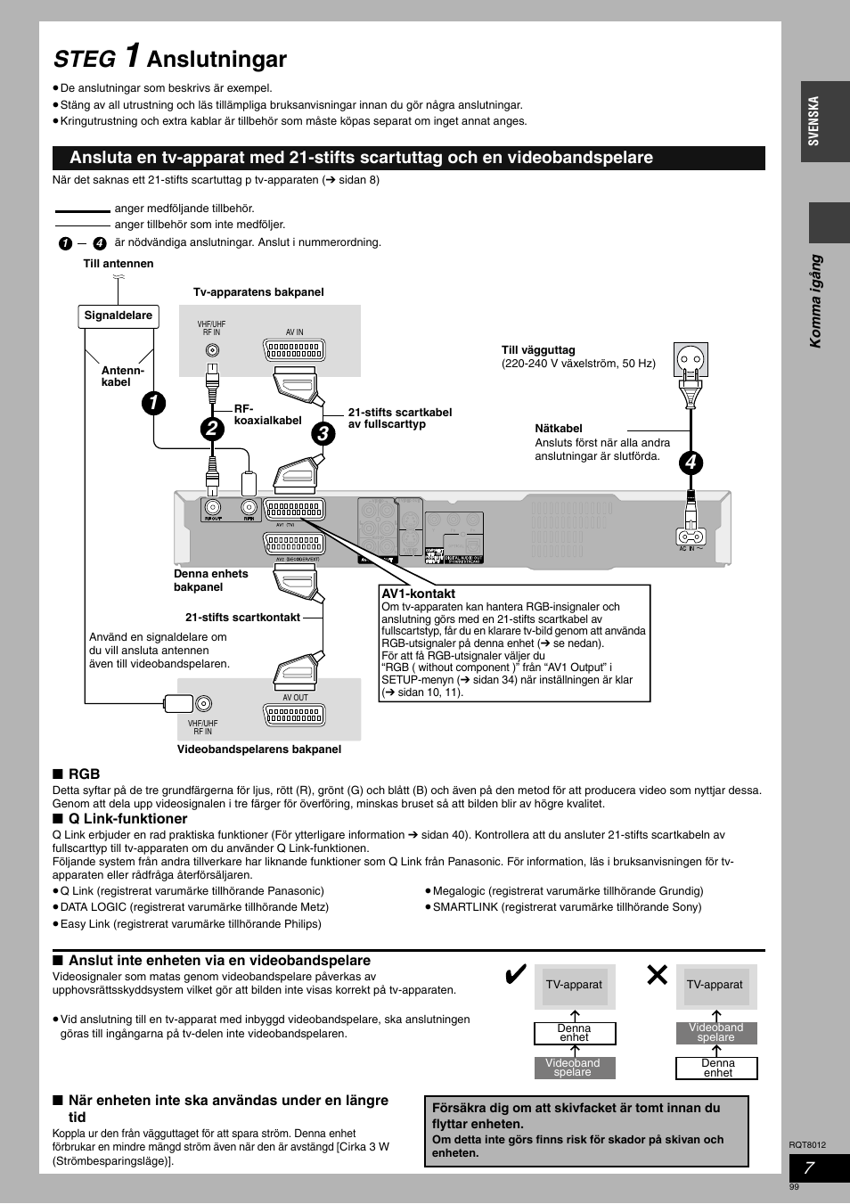 Steg, Anslutningar | Panasonic DMRES10 User Manual | Page 99 / 156