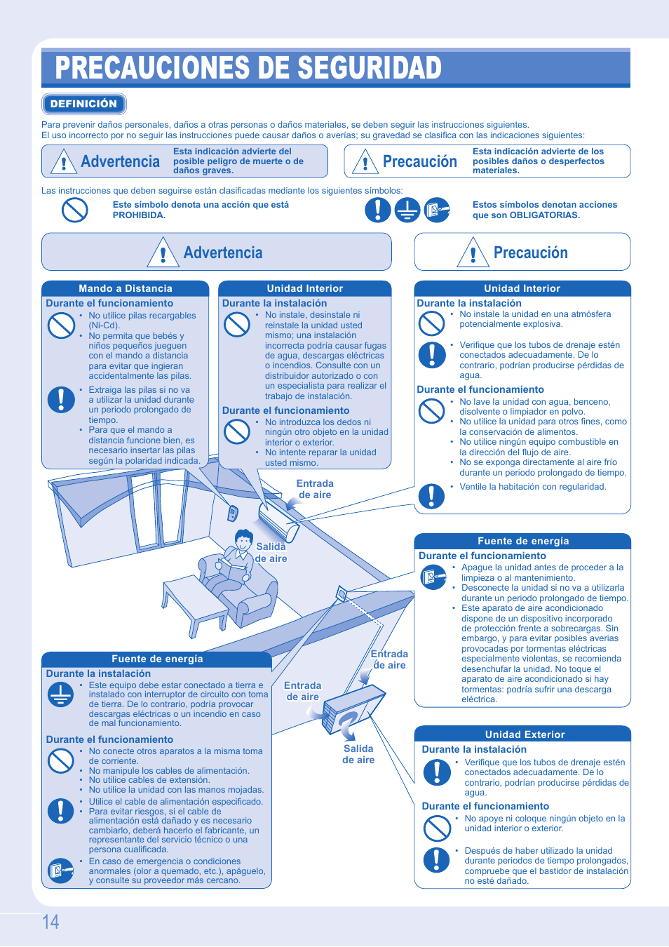 Precauciones de seguridad, Advertencia precaución, Advertencia | Precaución | Panasonic CSE12GKEW User Manual | Page 2 / 8