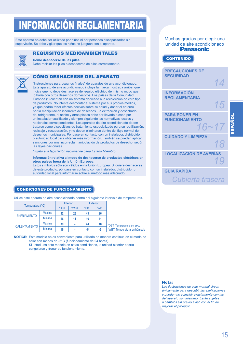Información reglamentaria, Cubierta trasera | Panasonic CSE12GKEW User Manual | Page 3 / 8
