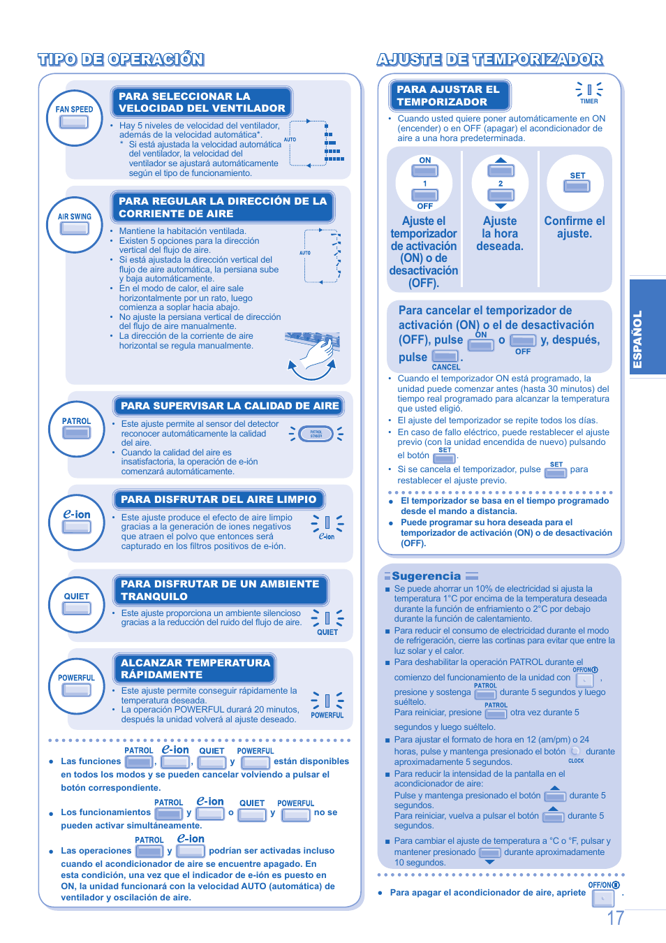 Tipo de operación | Panasonic CSE12GKEW User Manual | Page 5 / 8