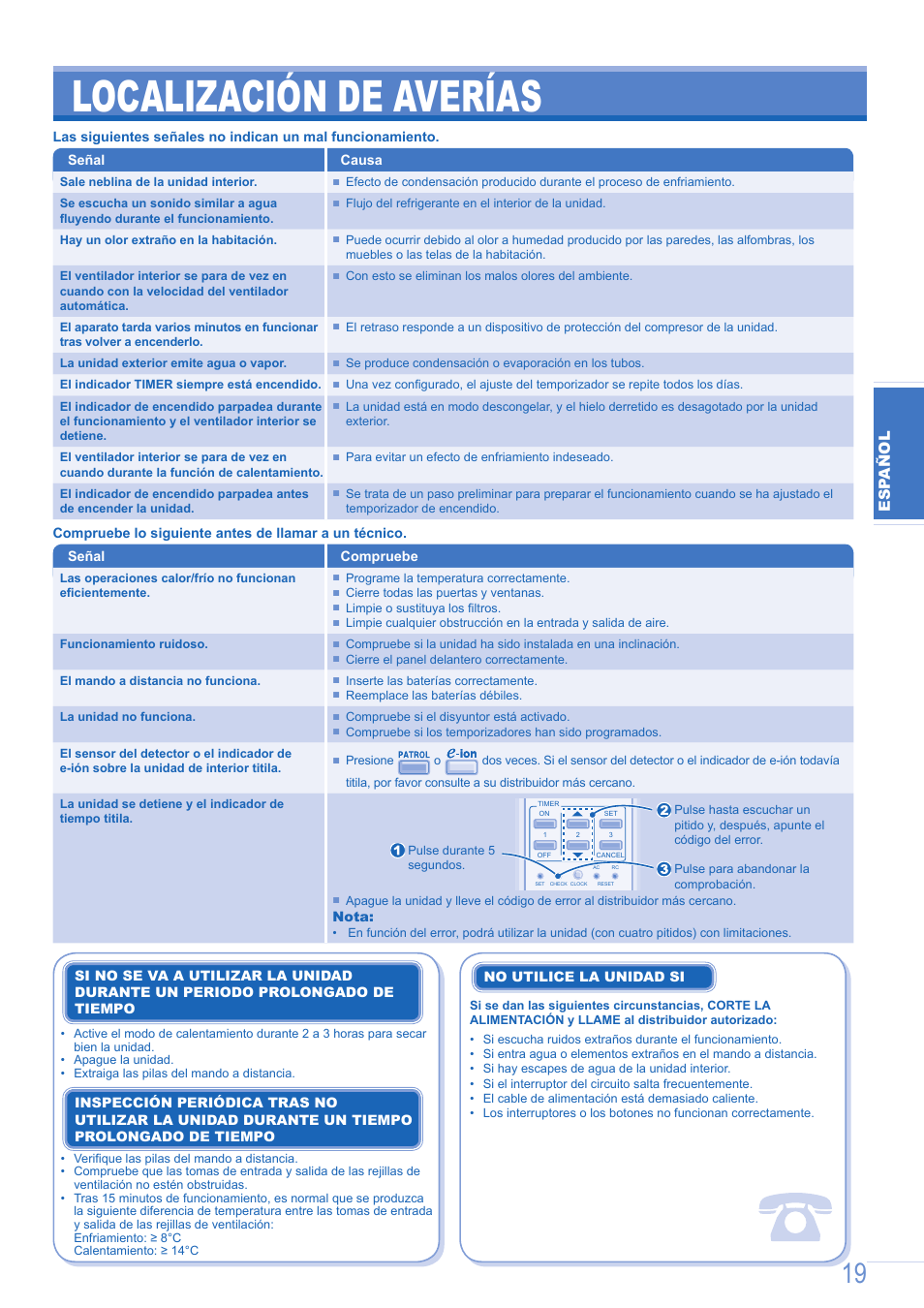 Localización de averías, English esp añol esp añol english | Panasonic CSE12GKEW User Manual | Page 7 / 8