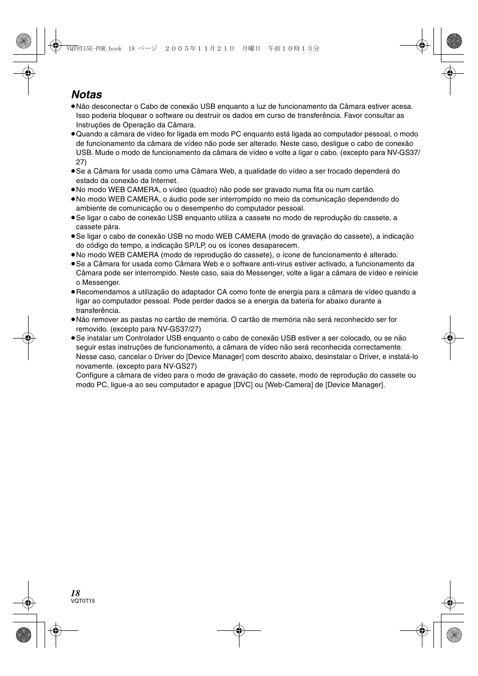 Notas | Panasonic NVGS37E User Manual | Page 18 / 76