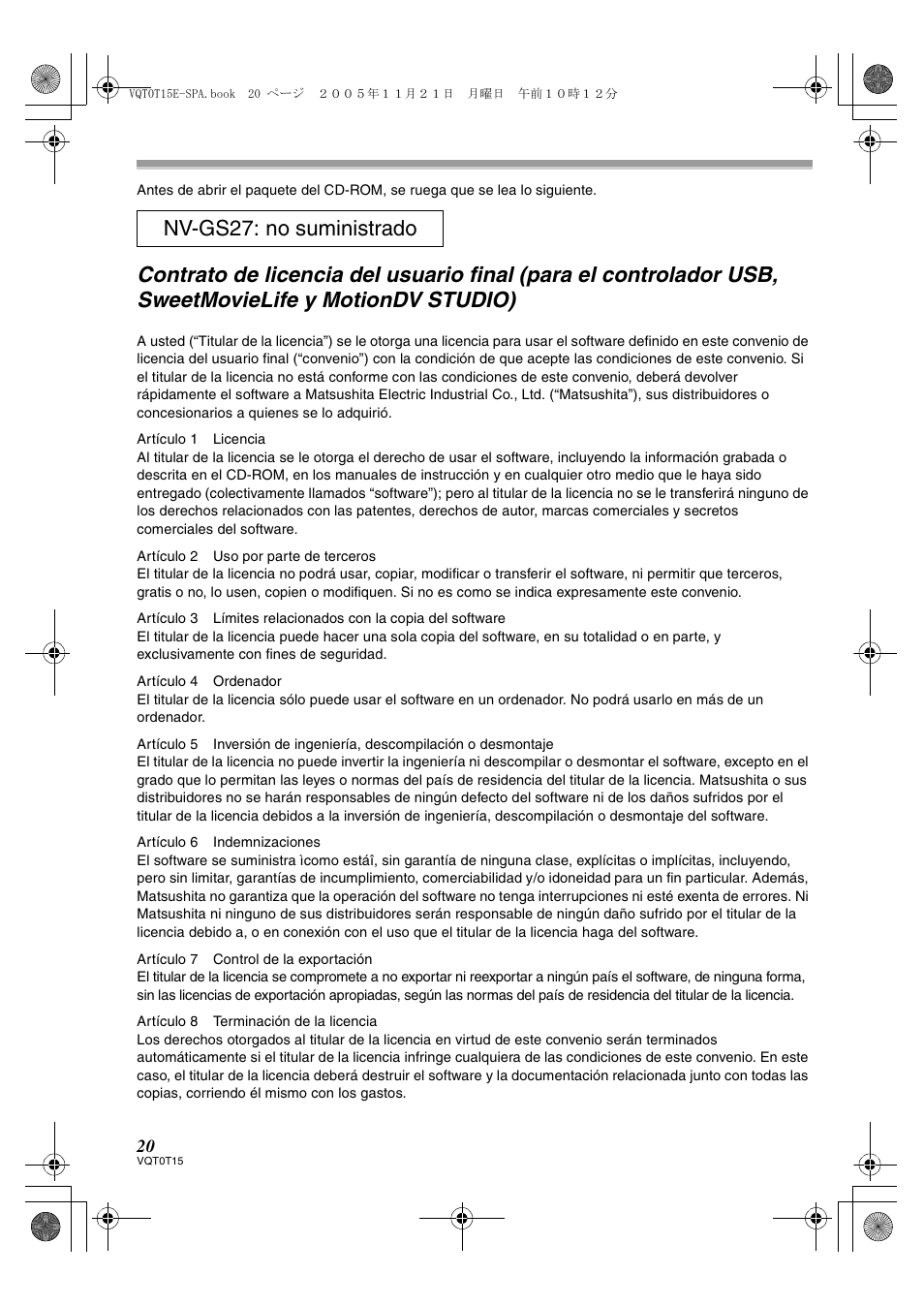 Nv-gs27: no suministrado | Panasonic NVGS37E User Manual | Page 20 / 76