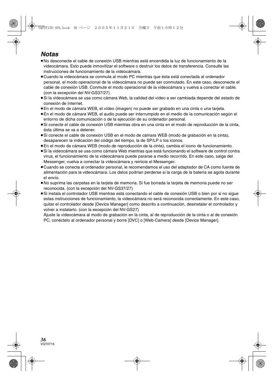 Notas | Panasonic NVGS37E User Manual | Page 36 / 76