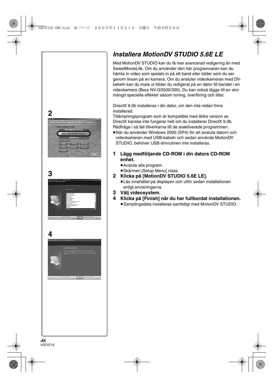 Installera motiondv studio 5.6e le | Panasonic NVGS37E User Manual | Page 46 / 76
