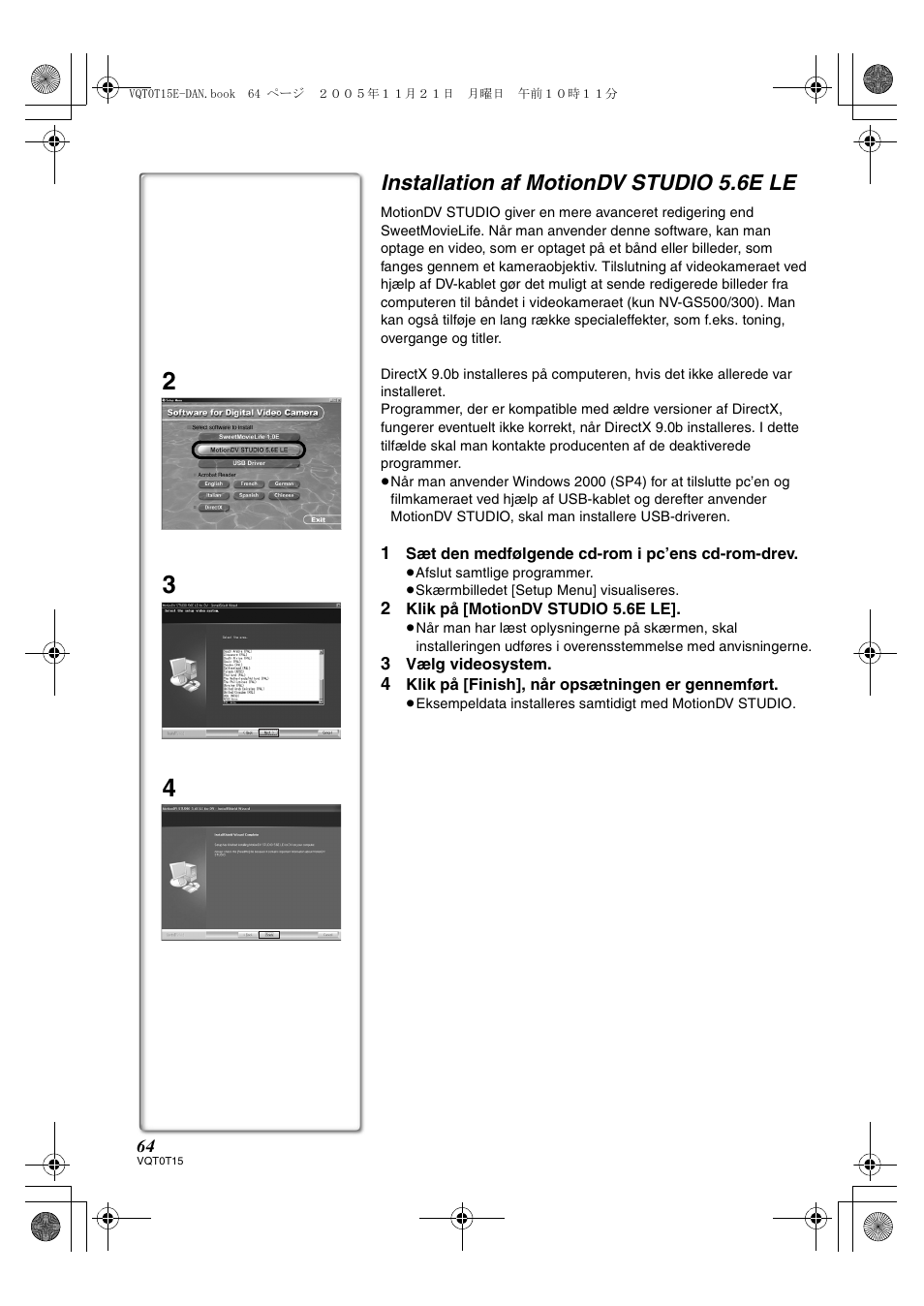 Installation af motiondv studio 5.6e le | Panasonic NVGS37E User Manual | Page 64 / 76
