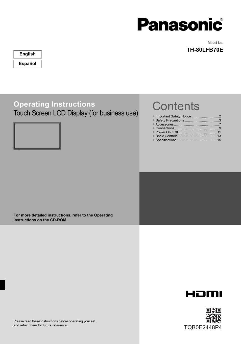 Panasonic TH80LFB70E User Manual | 32 pages