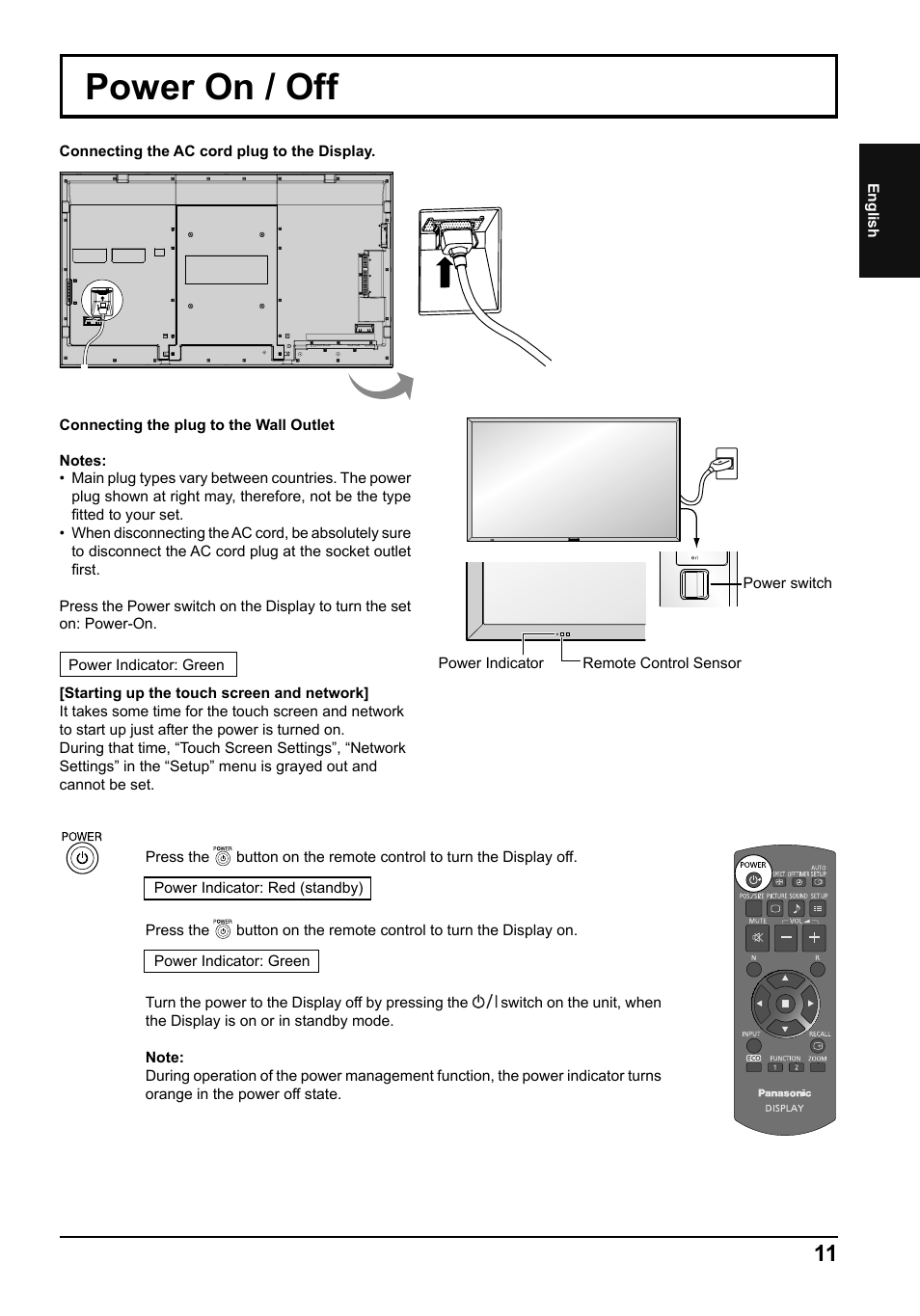 Power on / off | Panasonic TH80LFB70E User Manual | Page 11 / 32