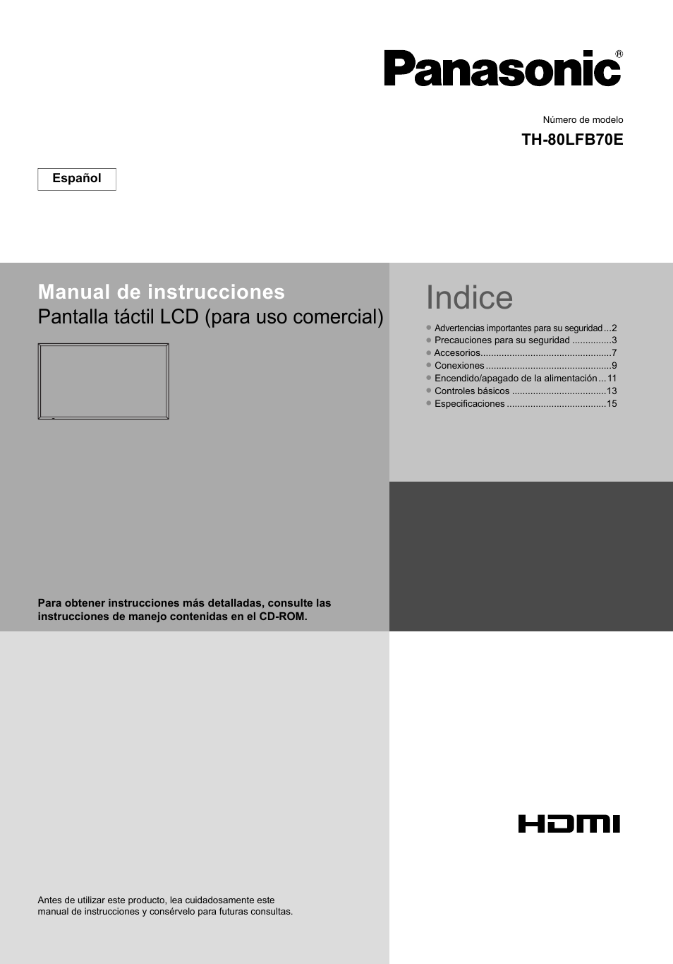 Indice | Panasonic TH80LFB70E User Manual | Page 17 / 32