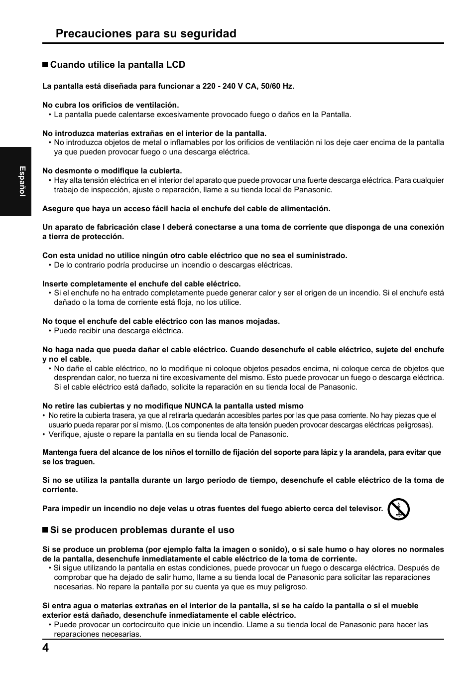 Precauciones para su seguridad | Panasonic TH80LFB70E User Manual | Page 20 / 32