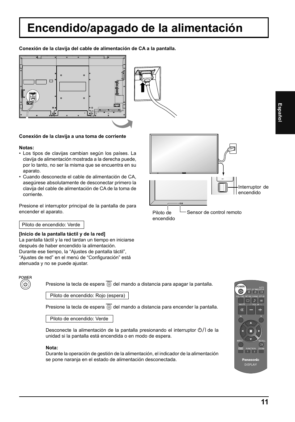 Encendido/apagado de la alimentación | Panasonic TH80LFB70E User Manual | Page 27 / 32