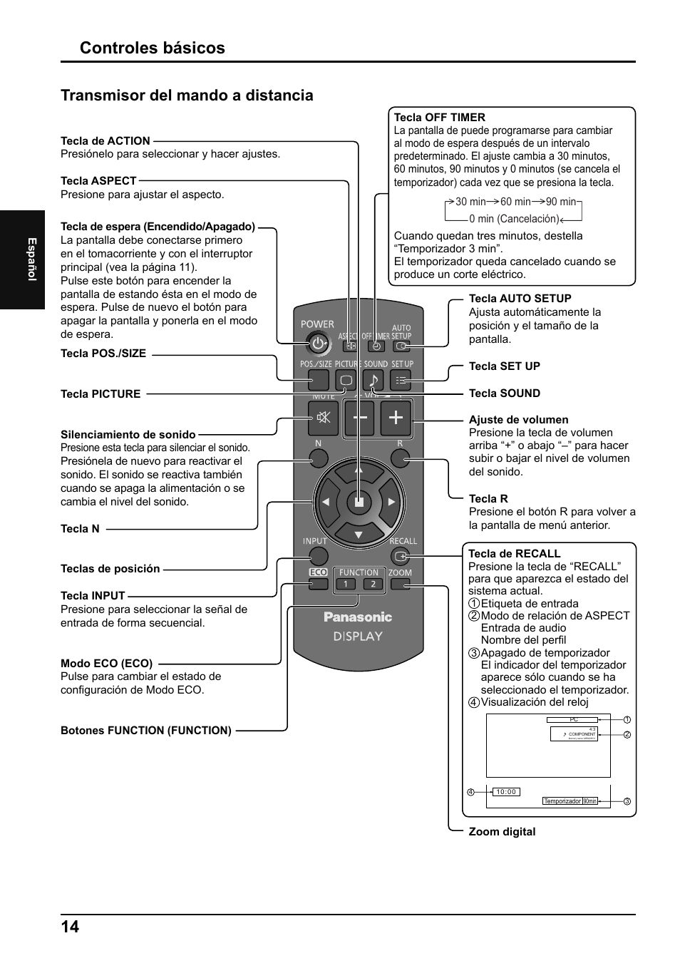 Controles básicos, Transmisor del mando a distancia | Panasonic TH80LFB70E User Manual | Page 30 / 32