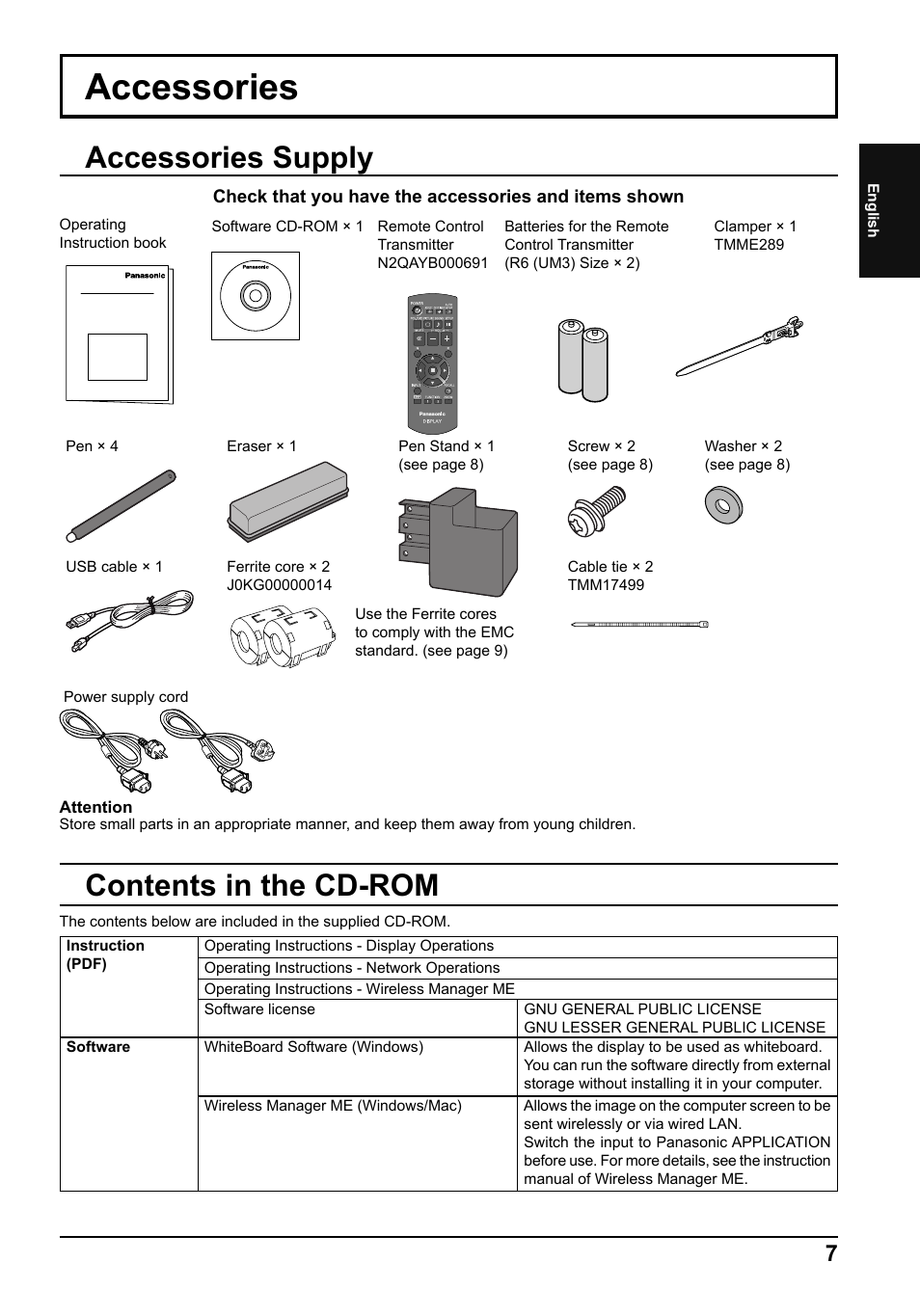 Accessories, Accessories supply, Contents in the cd-rom | Panasonic TH80LFB70E User Manual | Page 7 / 32