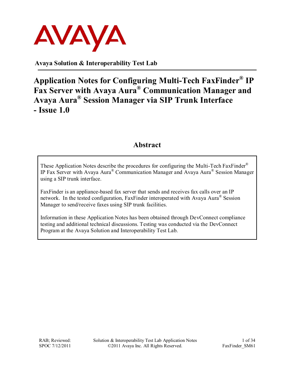 Avaya FAXFINDER SM61 User Manual | 34 pages