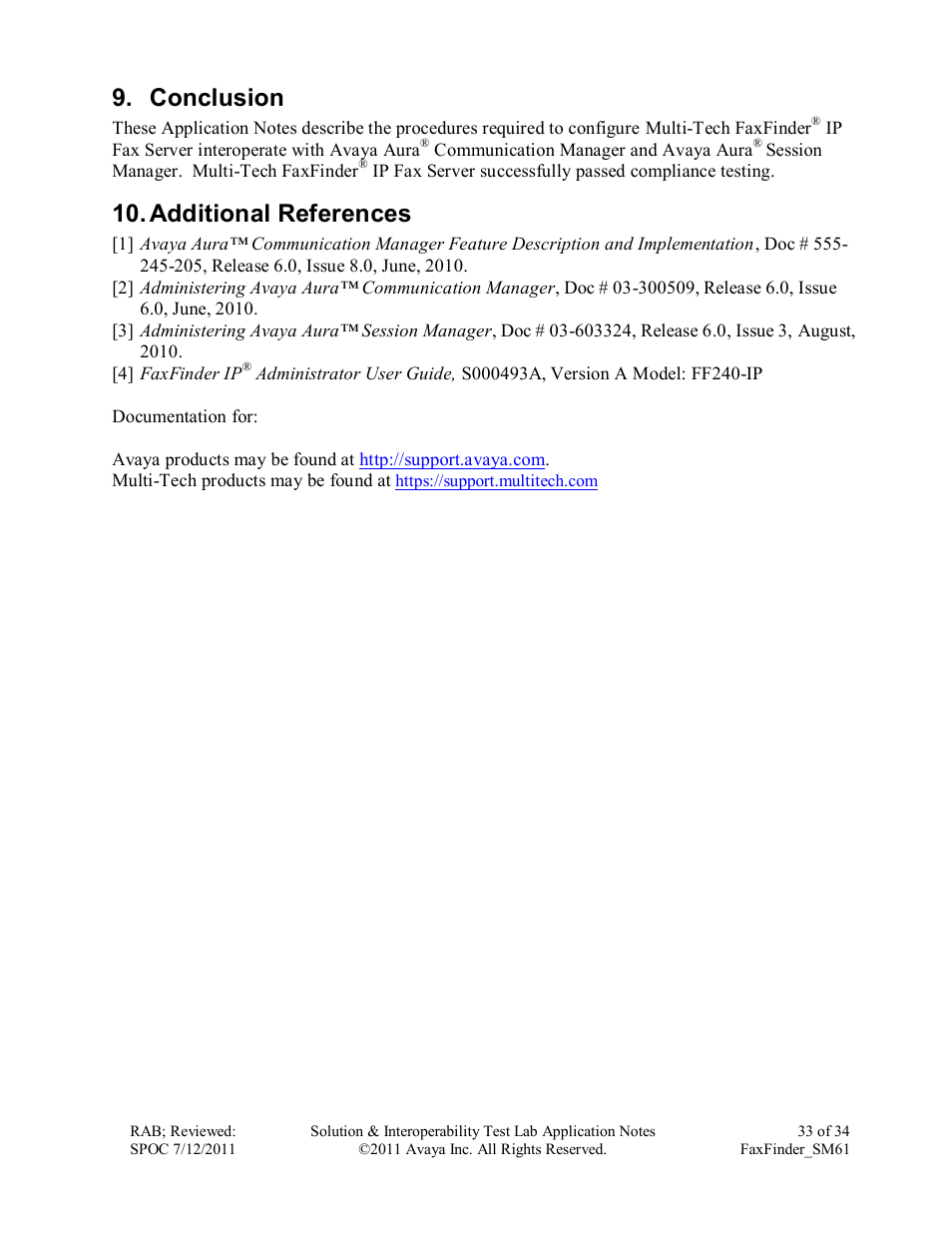 Conclusion, Additional references | Avaya FAXFINDER SM61 User Manual | Page 33 / 34