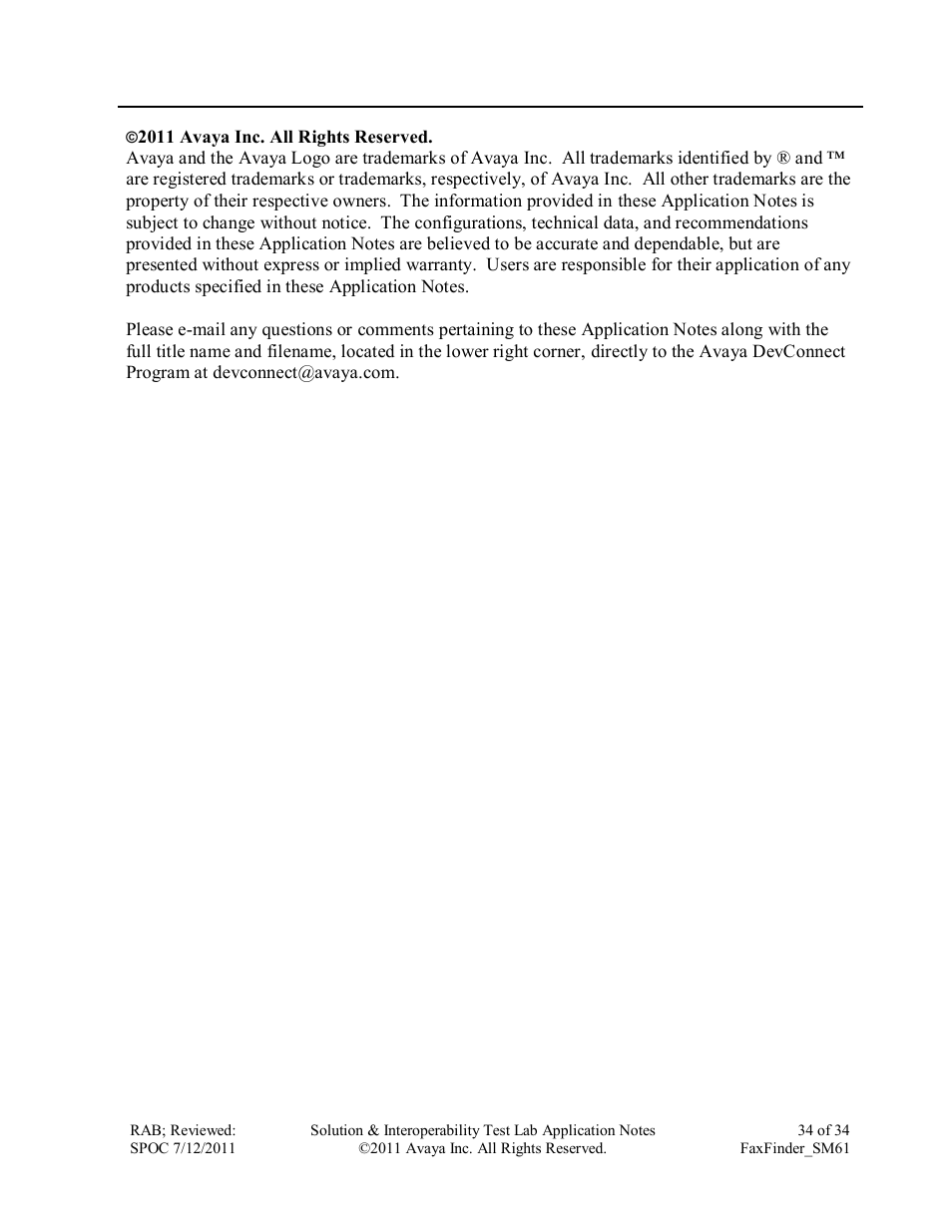 Avaya FAXFINDER SM61 User Manual | Page 34 / 34