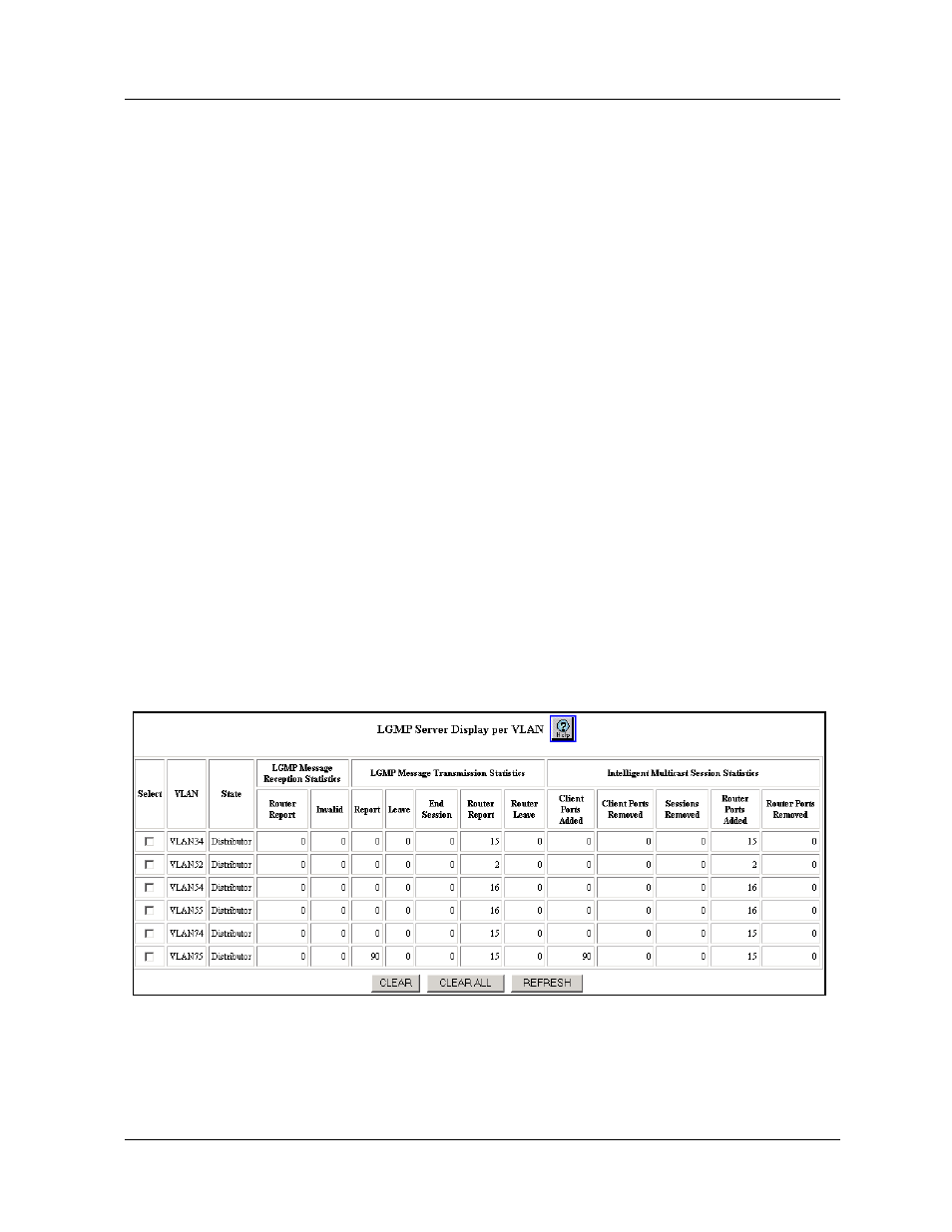 Cli command, Viewing the lgmp server statistics per vlan, Web agent procedure | Viewing the lgmp server statistics per vlan -26 | Avaya 580 User Manual | Page 604 / 782