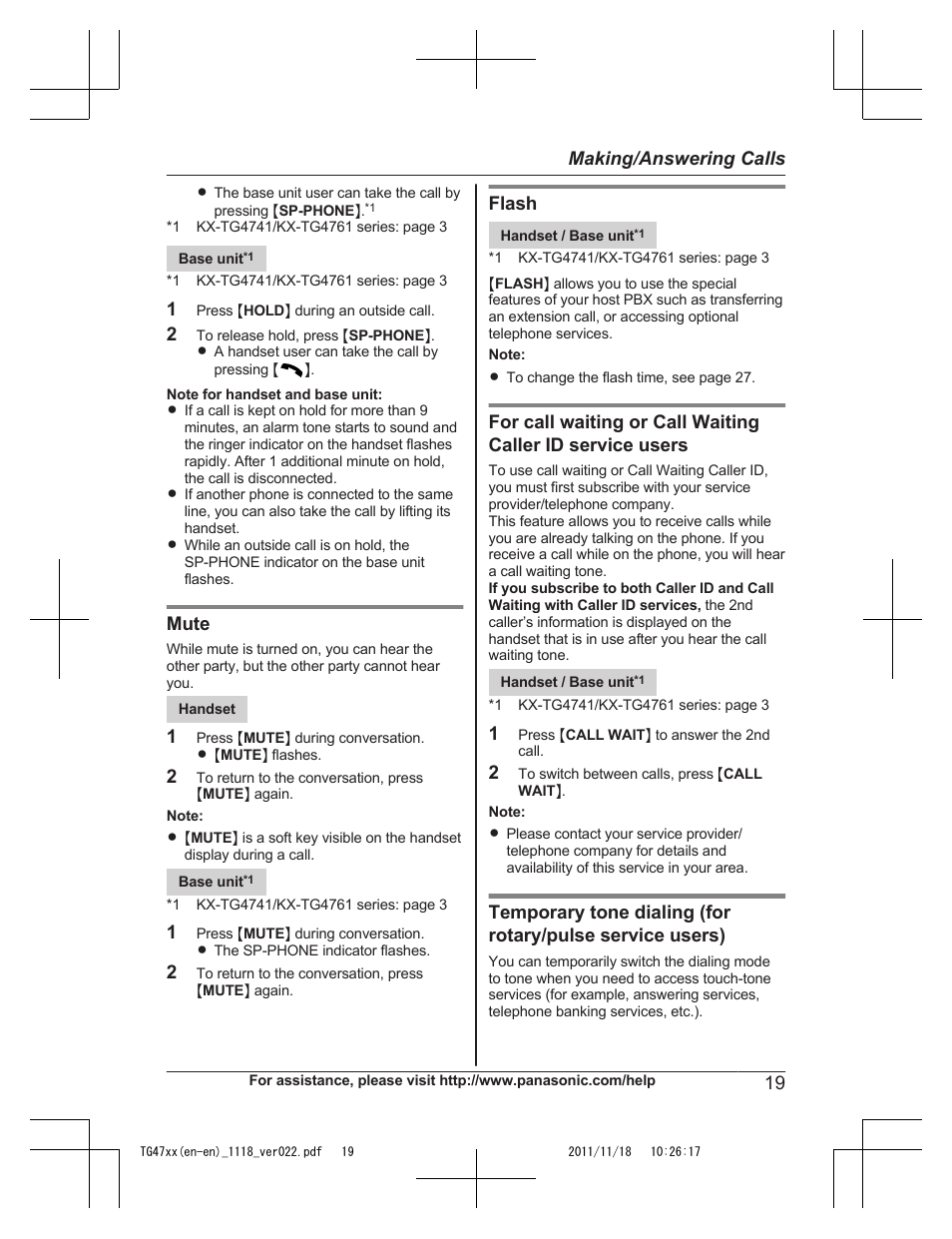 Panasonic KXTG4753 User Manual | Page 19 / 64