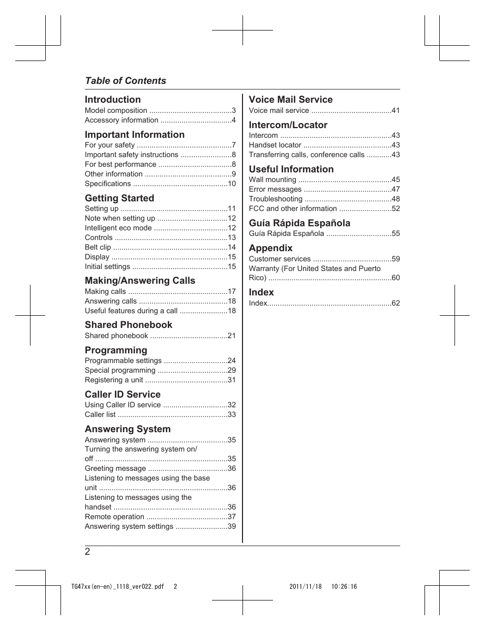 Panasonic KXTG4753 User Manual | Page 2 / 64