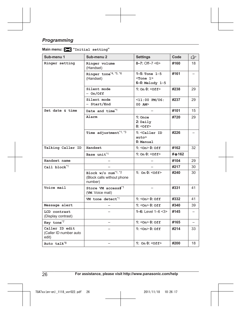 Programming | Panasonic KXTG4753 User Manual | Page 26 / 64