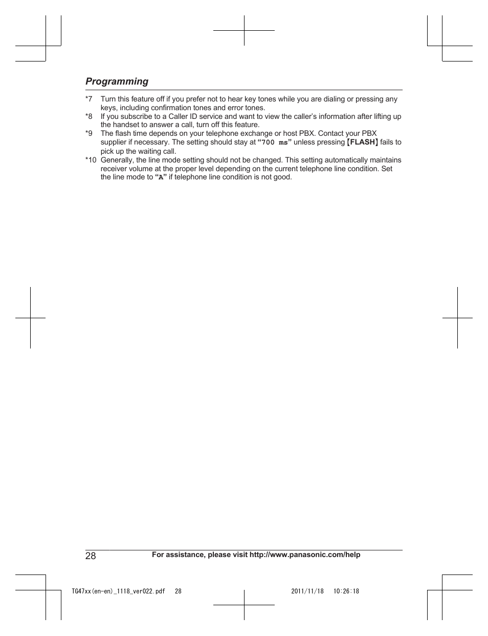 Programming | Panasonic KXTG4753 User Manual | Page 28 / 64