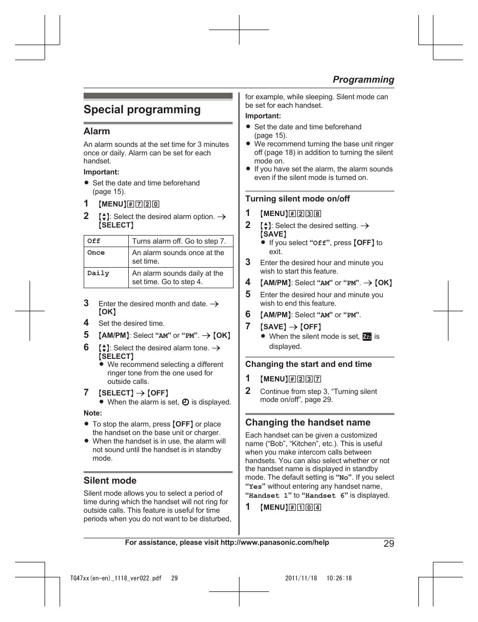 Special programming | Panasonic KXTG4753 User Manual | Page 29 / 64