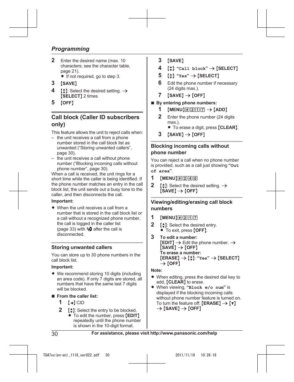 Panasonic KXTG4753 User Manual | Page 30 / 64