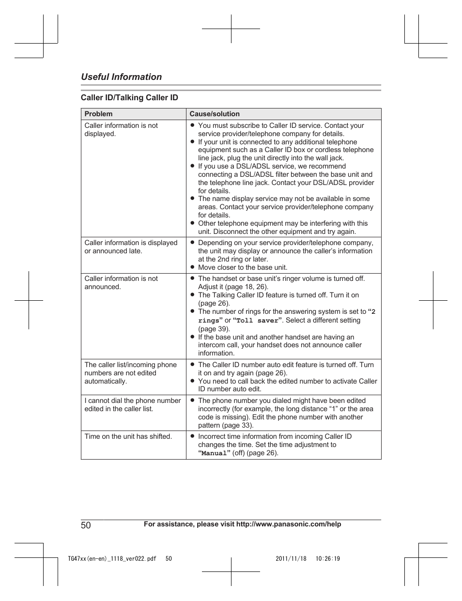 Useful information | Panasonic KXTG4753 User Manual | Page 50 / 64