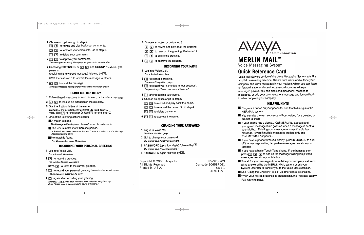 Avaya Merlin Mail Voice Messaging System User Manual | 2 pages