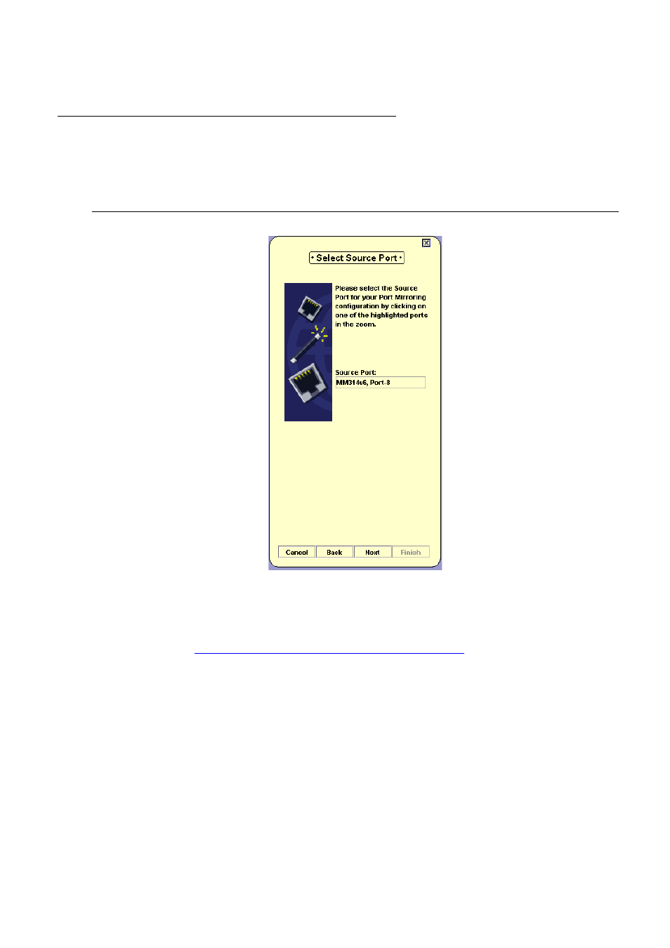 Port mirroring wizard - source port selection, Port mirroring wizard - source, Port selection | Scree | Avaya Media Gateway G250 User Manual | Page 181 / 305