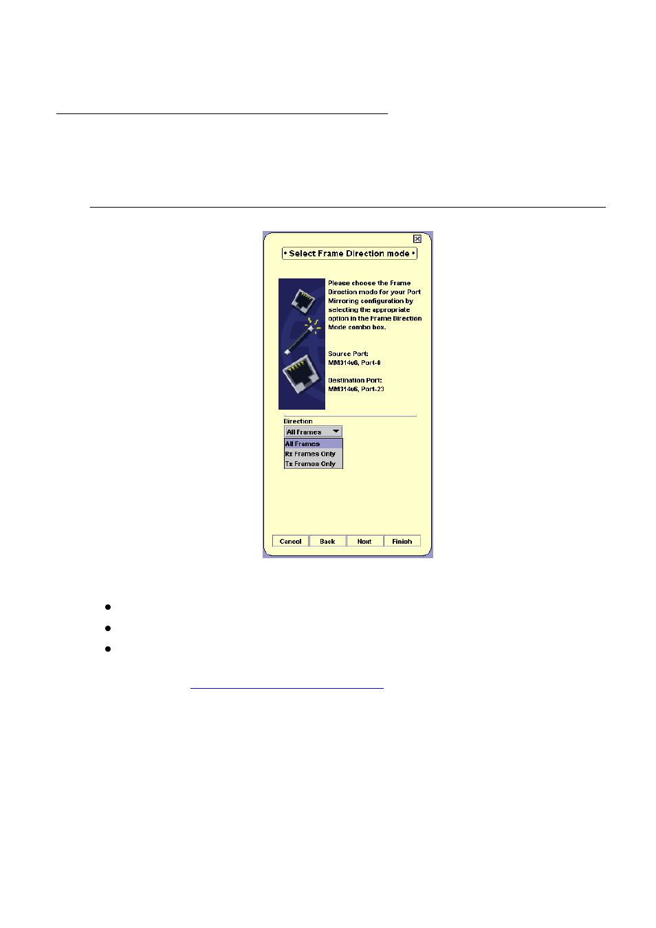 Port mirroring wizard - frames direction selection | Avaya Media Gateway G250 User Manual | Page 183 / 305