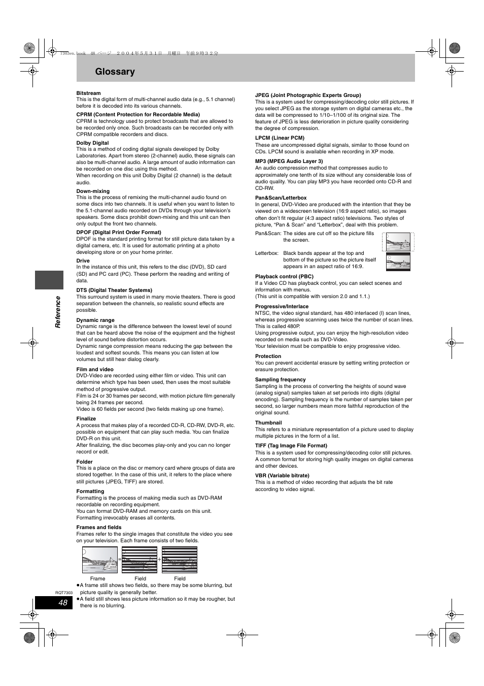 Glossary | Panasonic DMRE65 User Manual | Page 48 / 60