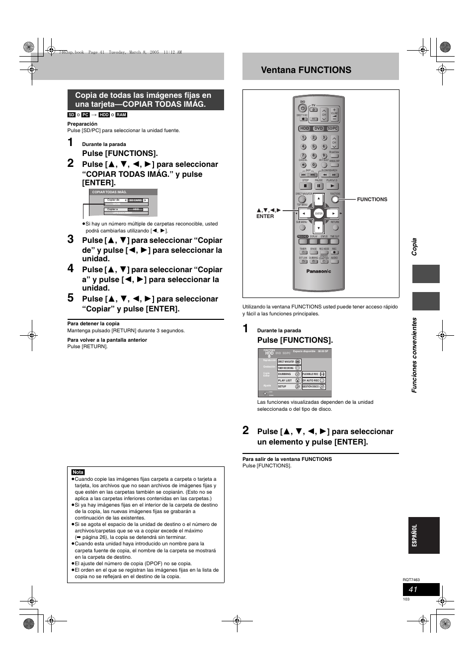 Ventana functions, Pulse [functions | Panasonic DMRE95H User Manual | Page 103 / 124