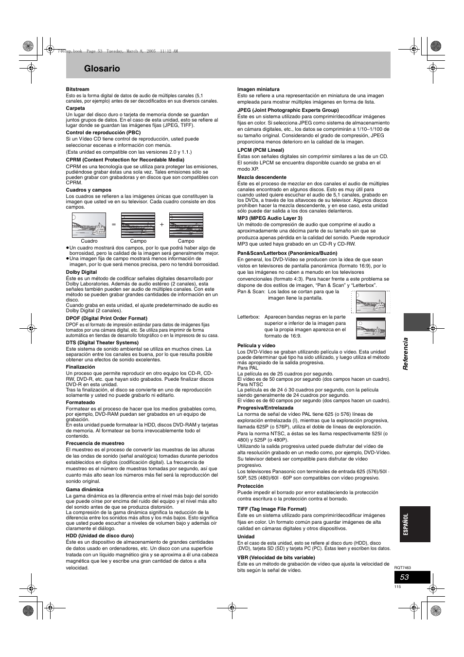 Glosario | Panasonic DMRE95H User Manual | Page 115 / 124