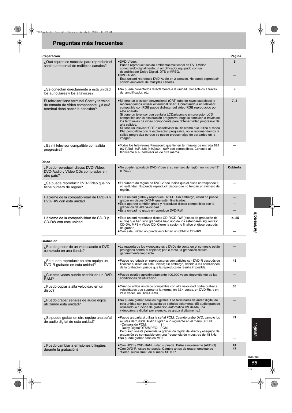 Preguntas más frecuentes | Panasonic DMRE95H User Manual | Page 117 / 124