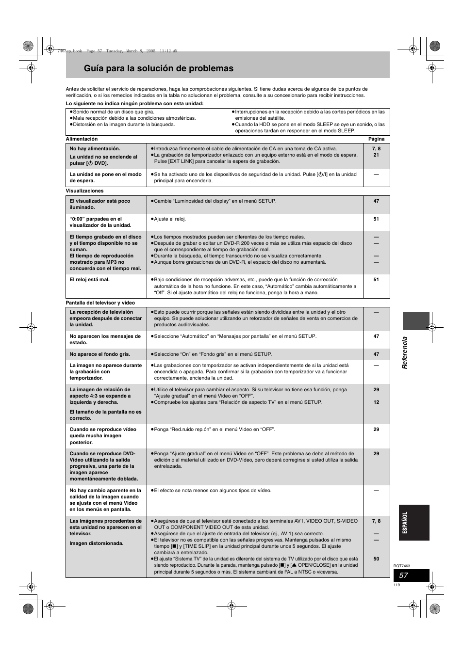 Guía para la solución de problemas | Panasonic DMRE95H User Manual | Page 119 / 124